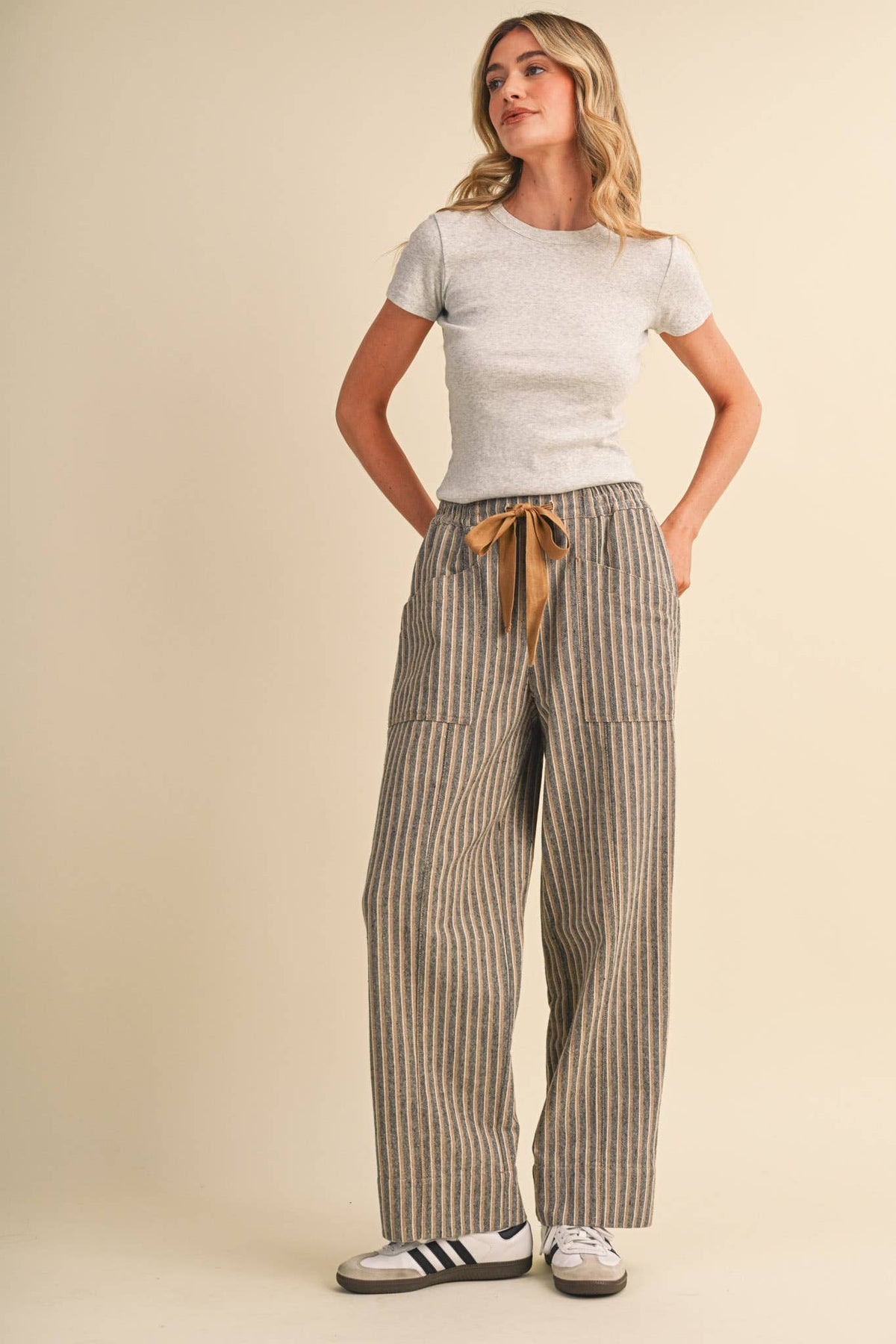 Striped Wide Leg Drawstring Pants