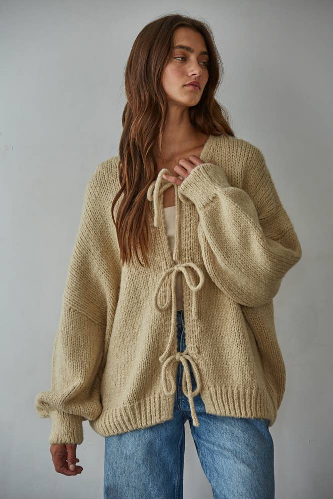 Tie Front Knit Cardigan Sweater