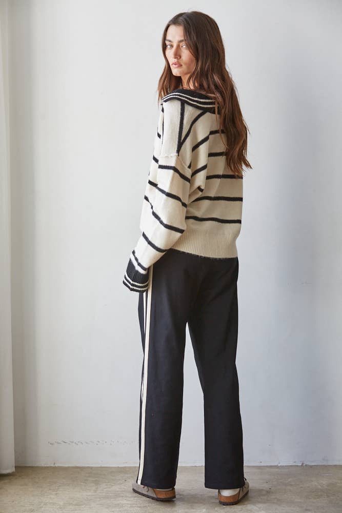 Striped Knit V-NeckSweater
