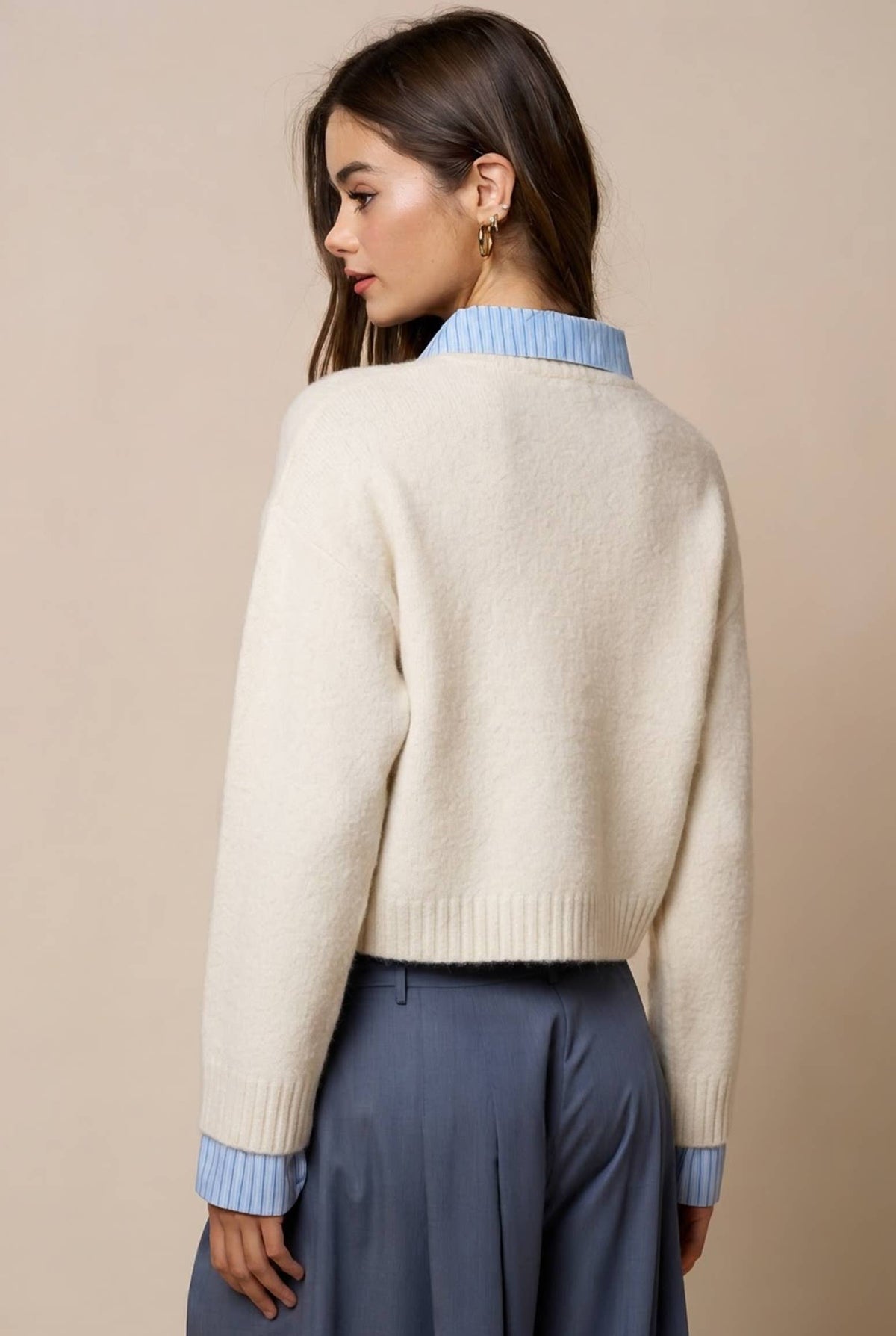 Stripe Trim Button Down Sweater Cardigan