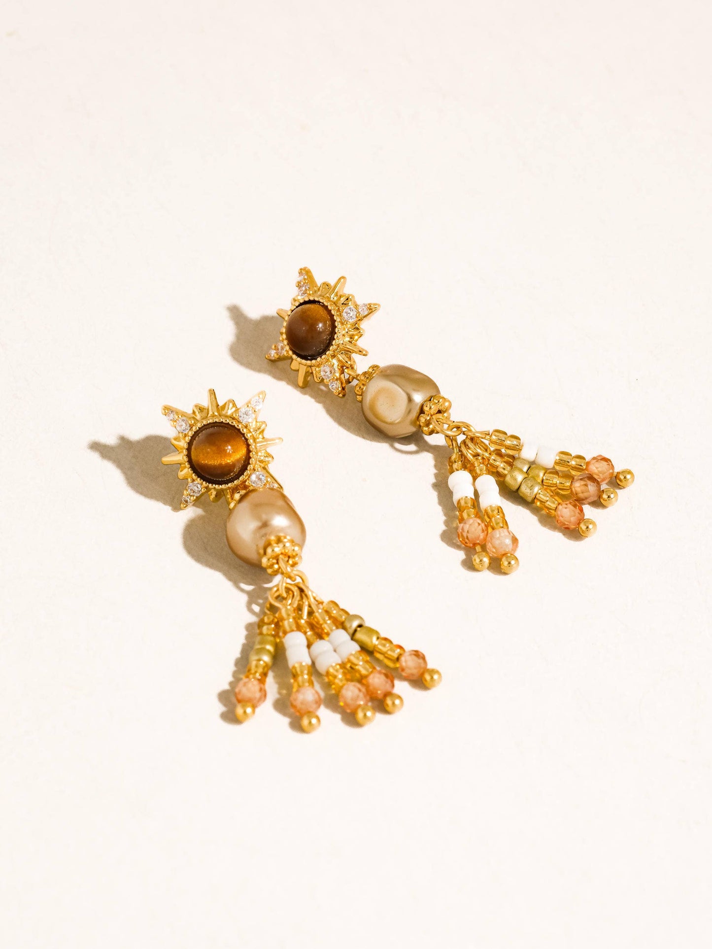 Lalique 18K Gold Vintage Pearl Sunburst Drop Earrings