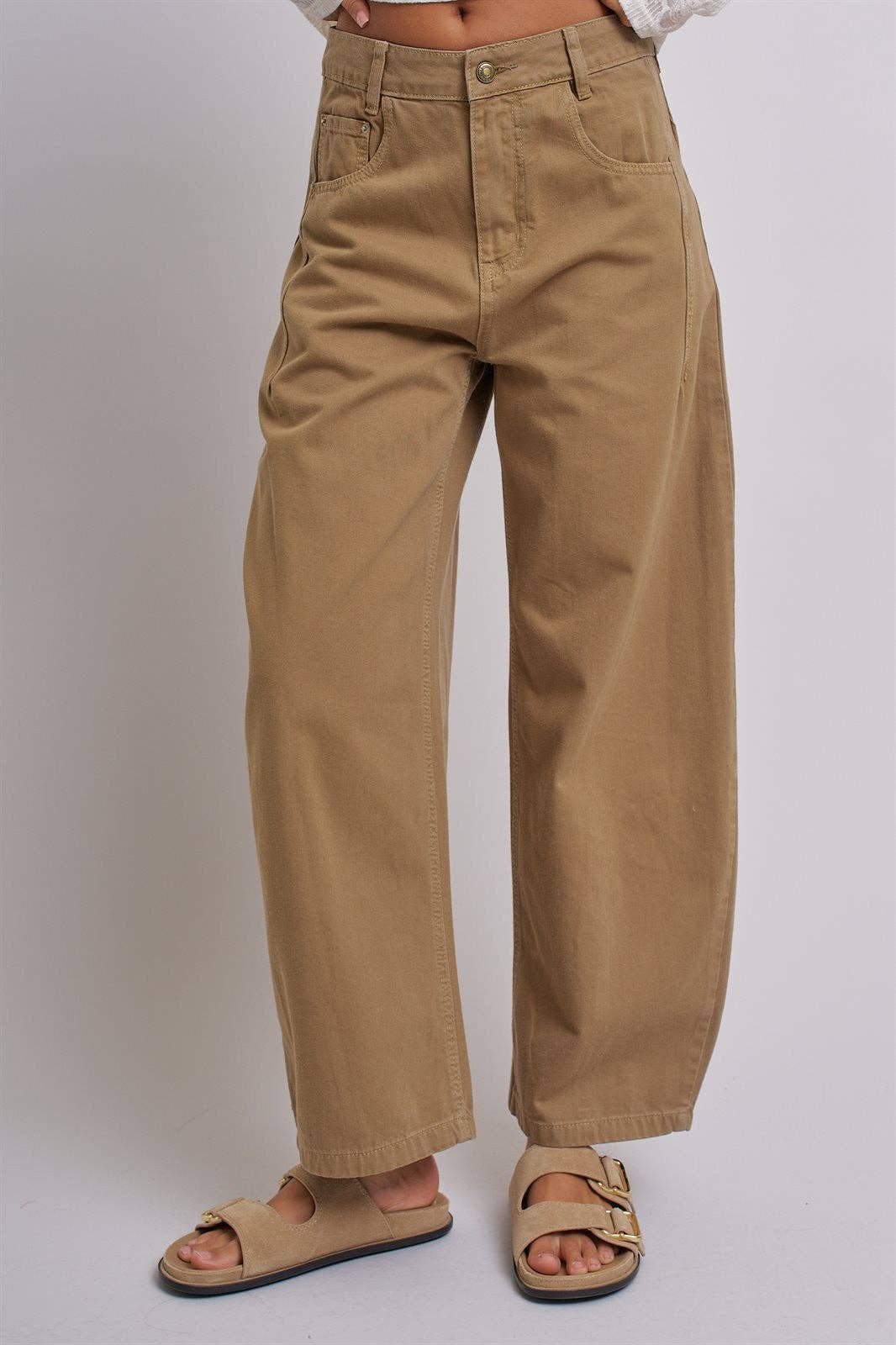 Cotton Barrel Leg High Rise Pants
