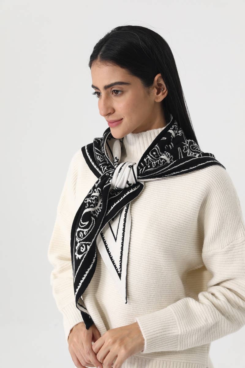 Paisley Knit Triangle Scarf- Burgundy, Olive, Black, Mocha