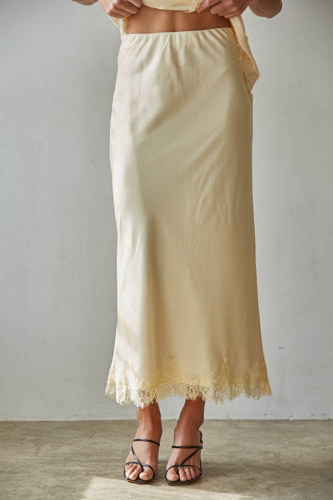 Woven Polyester Spandex Satin Midi Skirt
