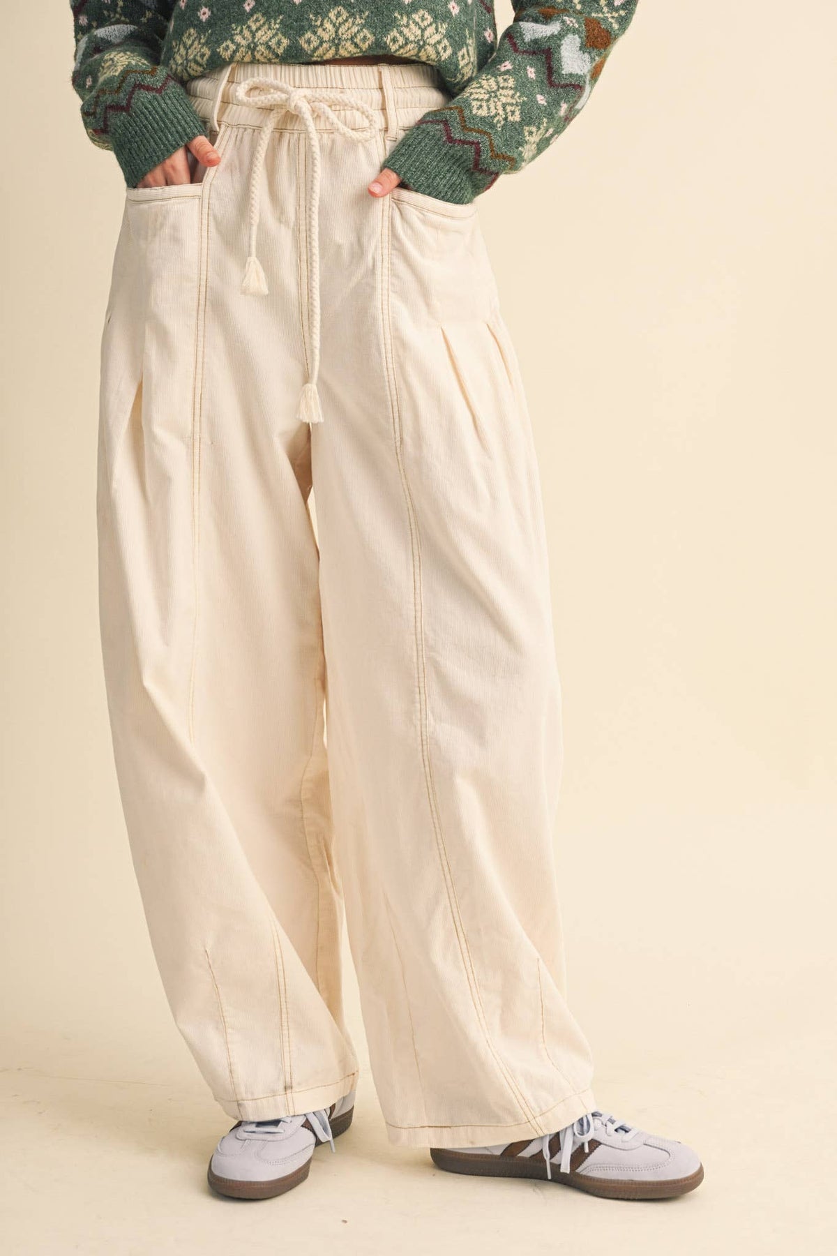 Washed Corduroy Pleated Barrel Pants