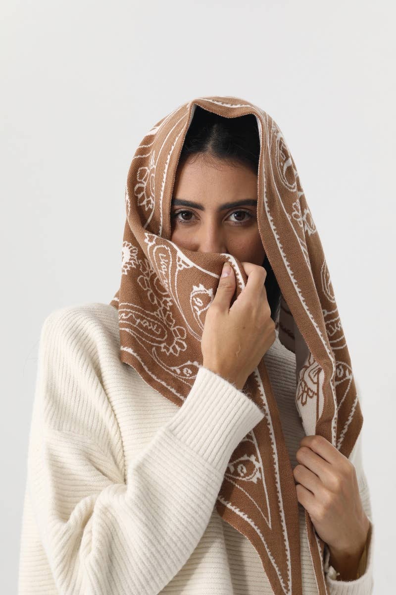 Paisley Knit Triangle Scarf- Burgundy, Olive, Black, Mocha