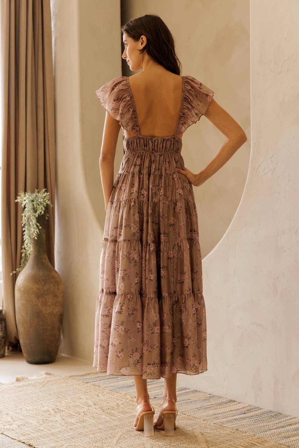 Floral Tie Front Tiered A-line Dress