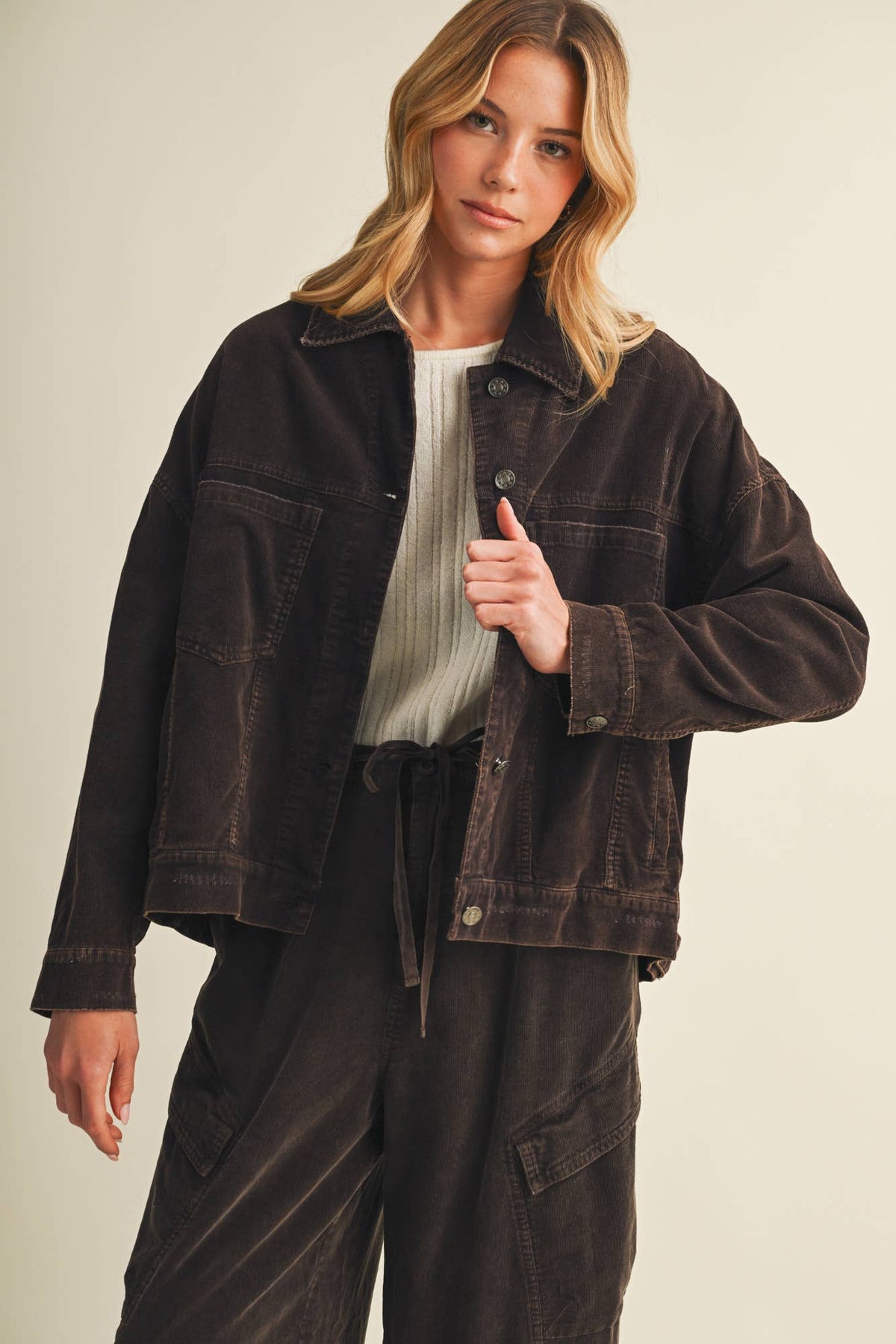 Wide-Wale Corduroy Dropped Shoulder Jacket- Biscuit or Espresso