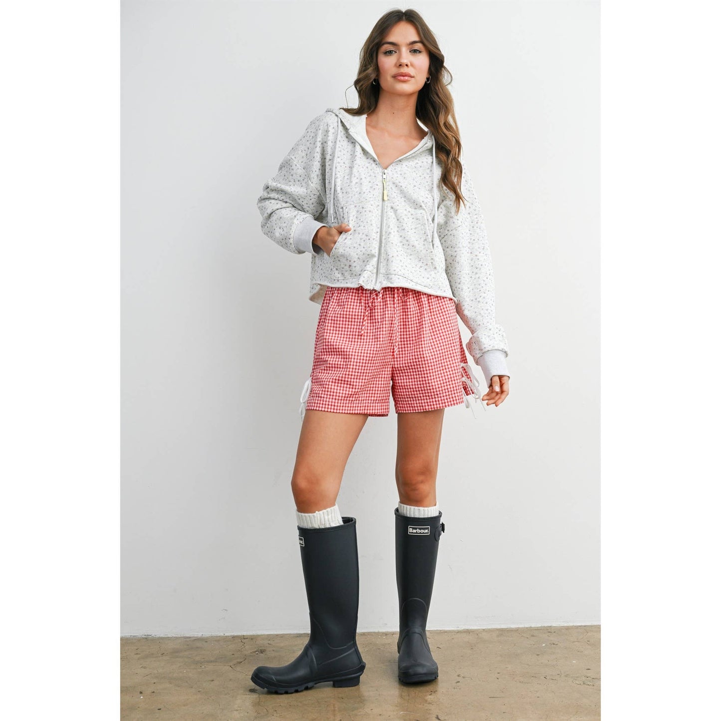 Women's Gingham Tie-Side Shorts- Navy & Red