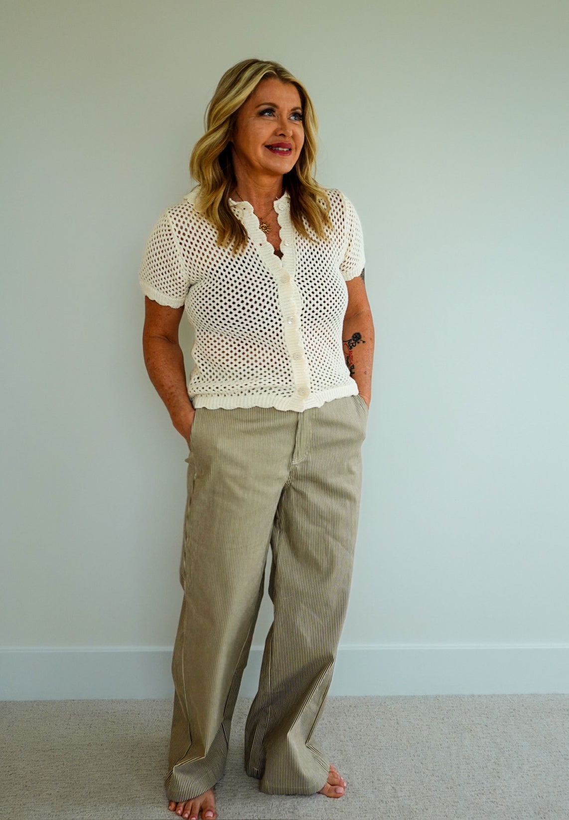 Collared Short Sleeve Crochet Top