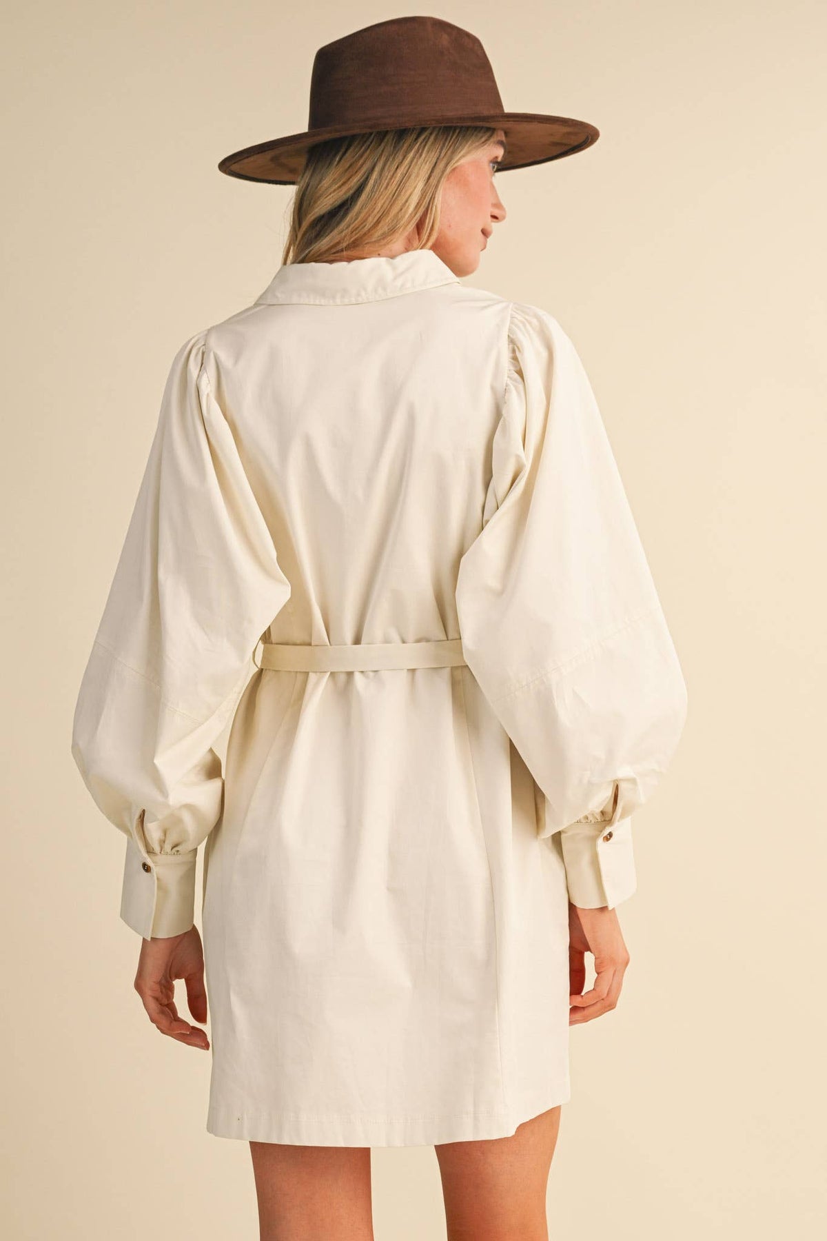 Button Down Belted Mini Dress- Off White or Red