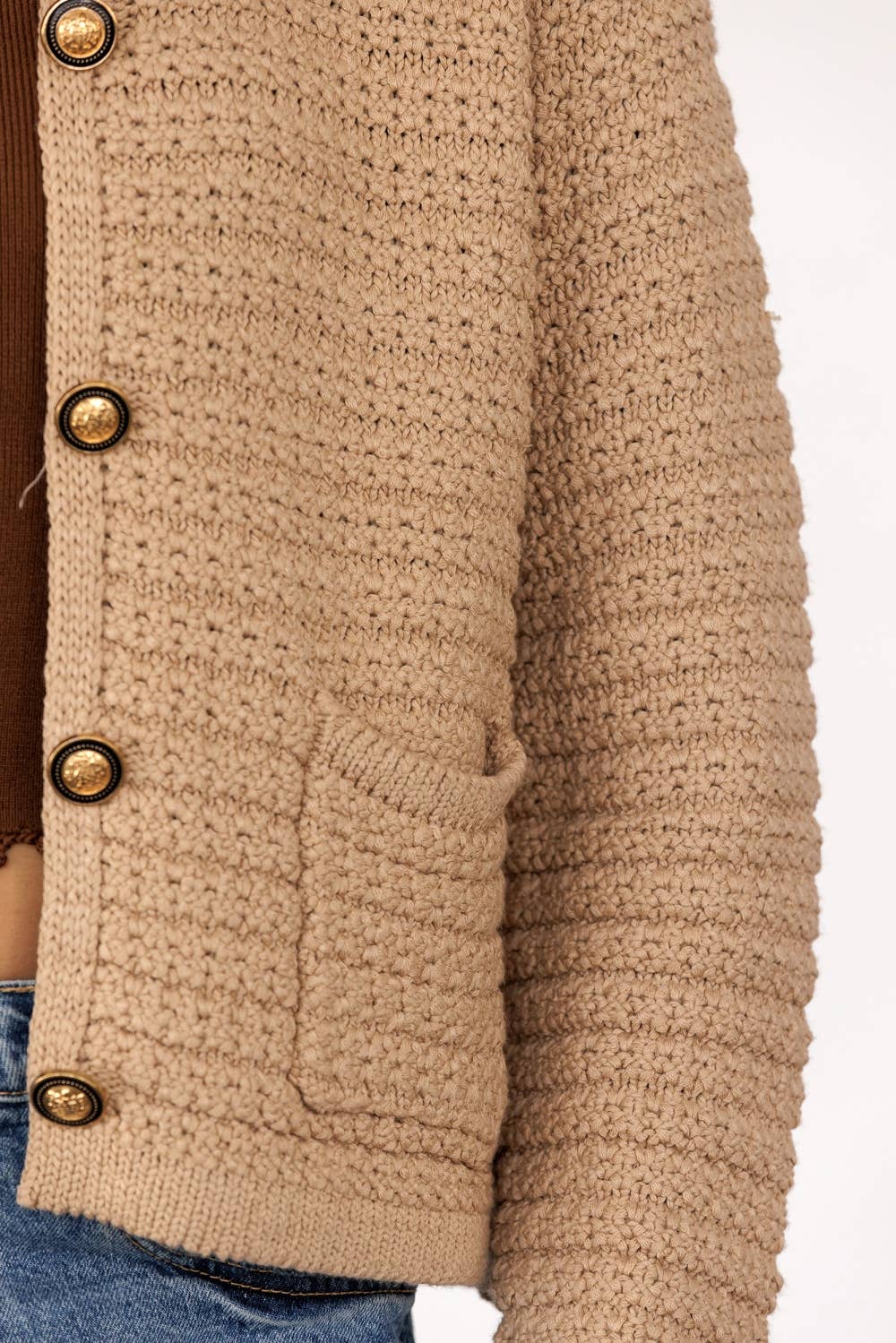 Detachable Collar Textured Knit Cardigan