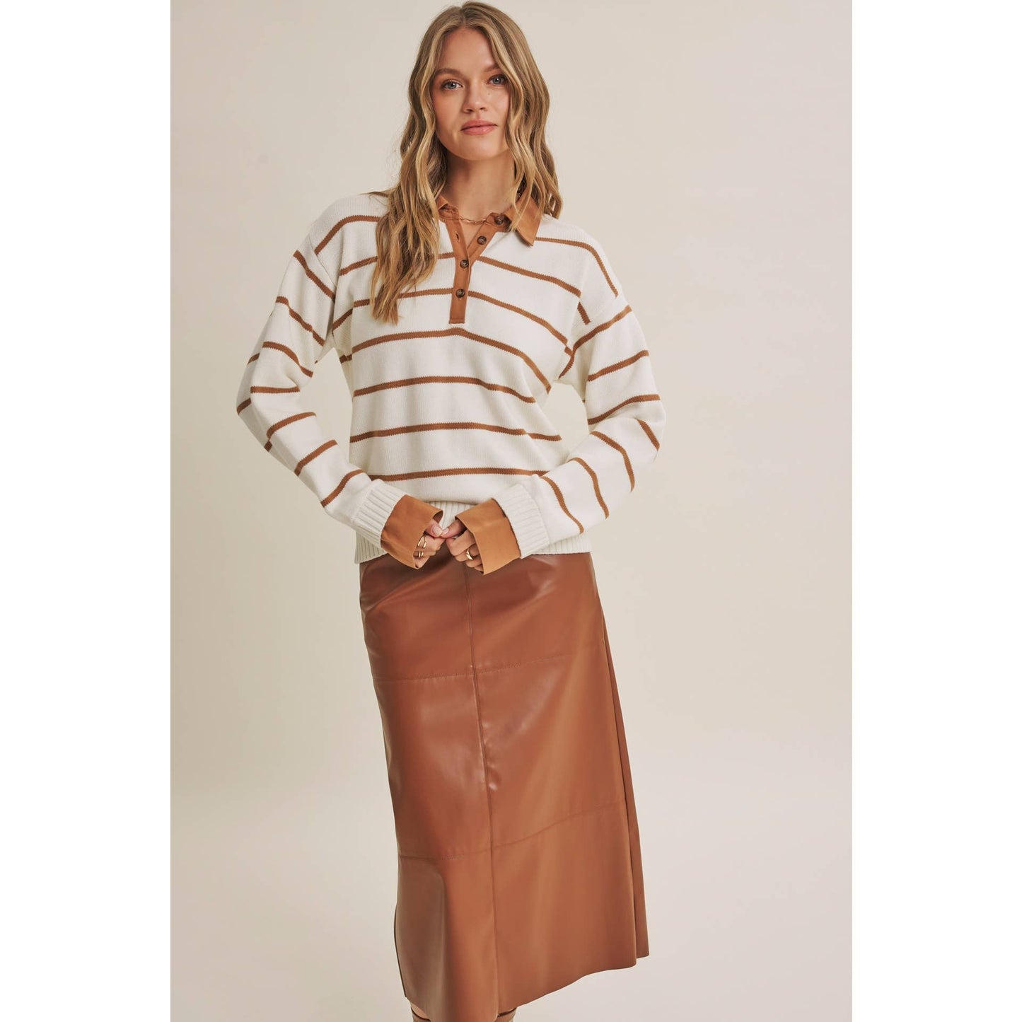 Striped Henley "Twofer" Sweater