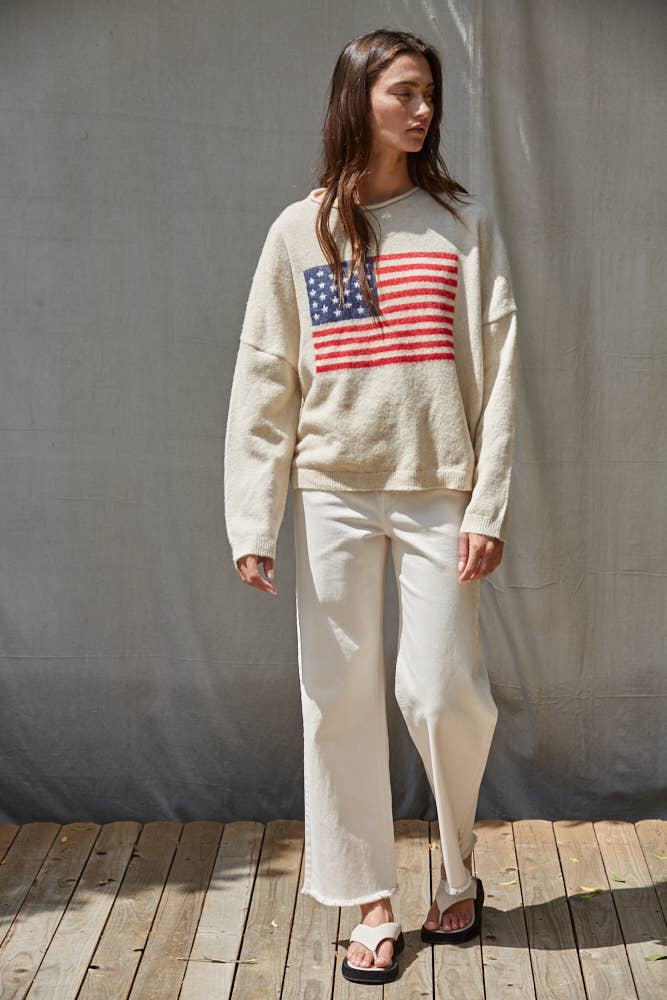 Knit Sweater American Flag Long Sleeve