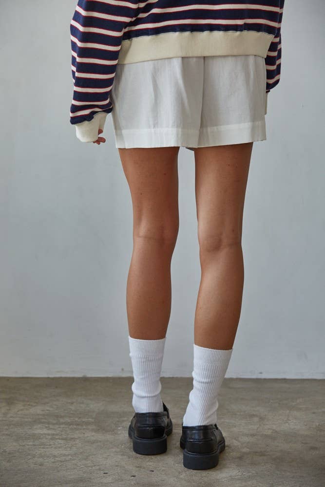 Woven Cotton Button Down Waist Banded Shorts