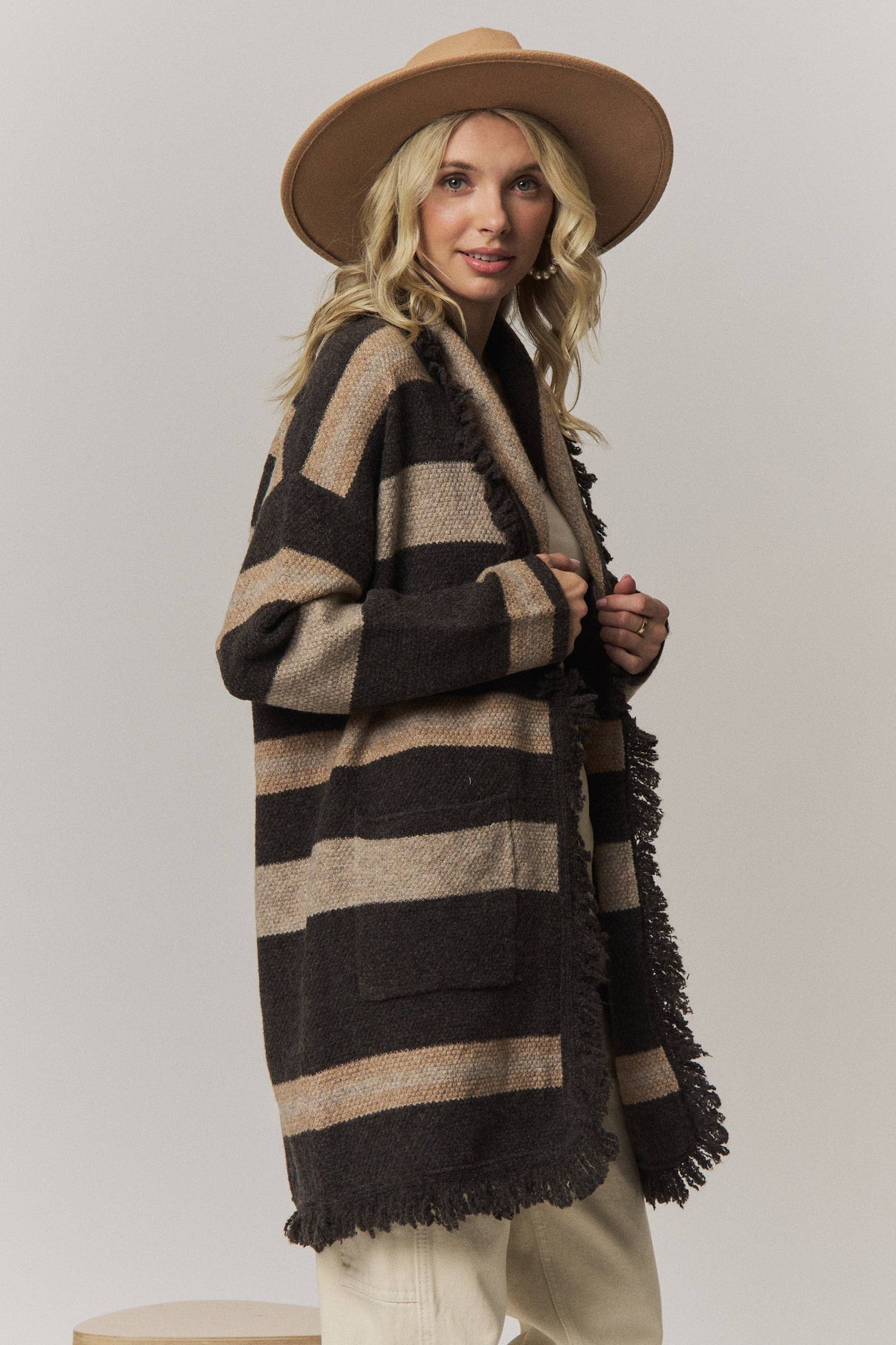 Boho Striped Fringe Long Cardigan