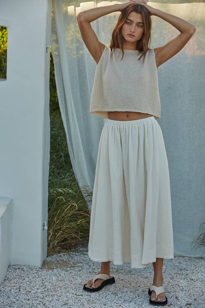Knit Sweater Crew Neck Sleeveless Crop Top