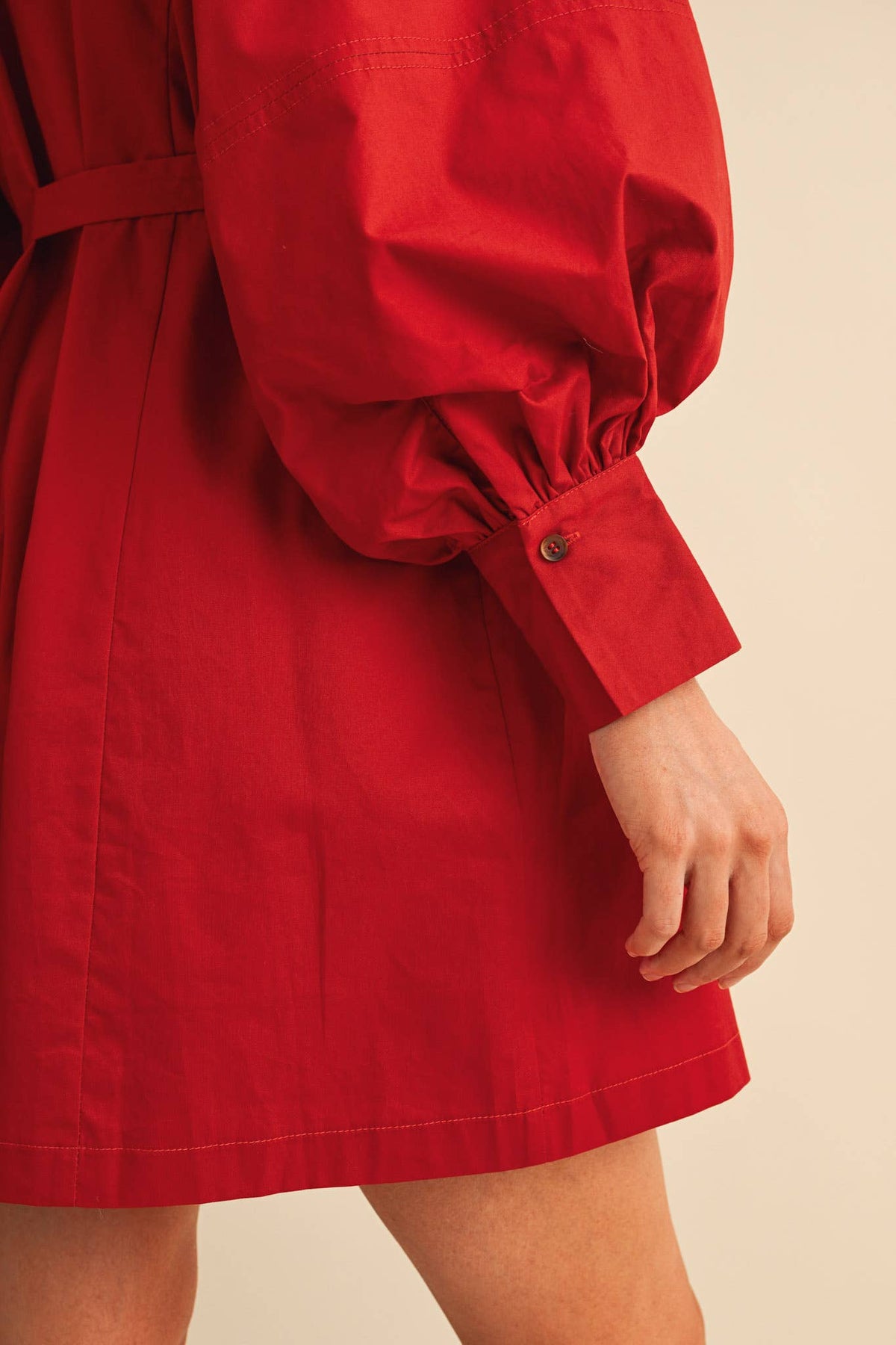 Button Down Belted Mini Dress- Off White or Red