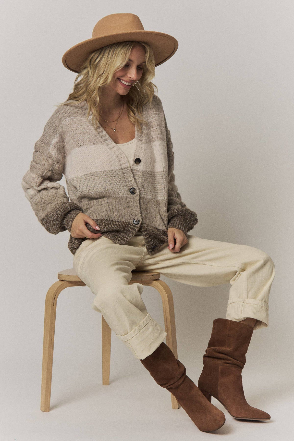 Bubble Sleeve Knit Cardigan