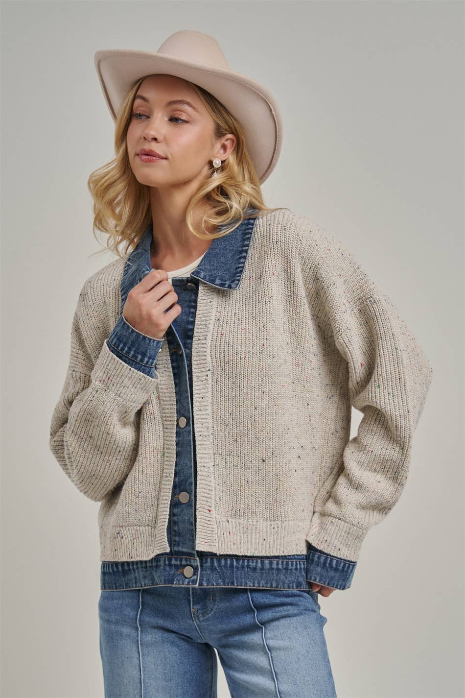 Sweater Jacket with Denim Trim
