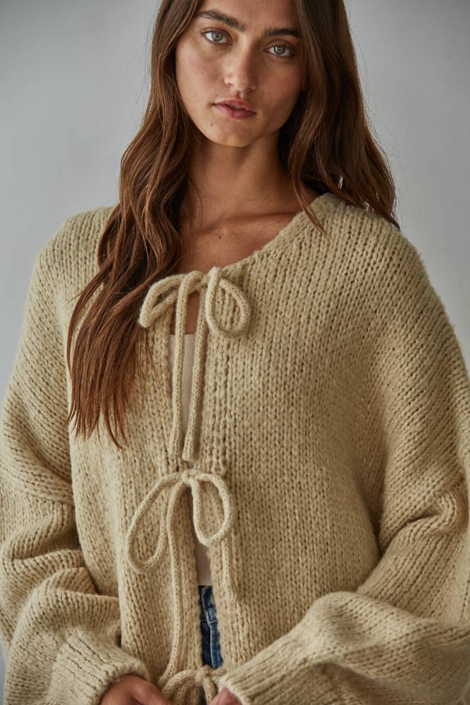 Tie Front Knit Cardigan Sweater