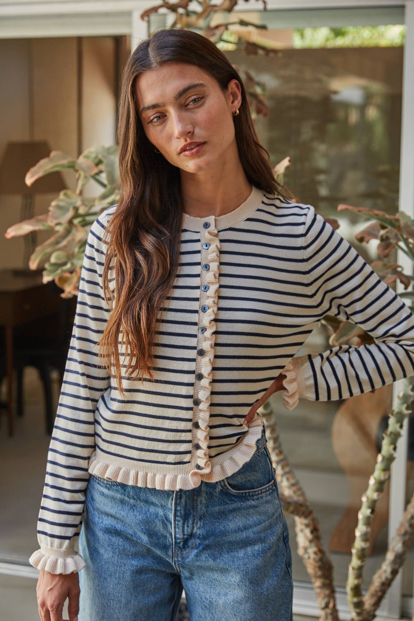 Knit Cardigan With Lettuce Trim