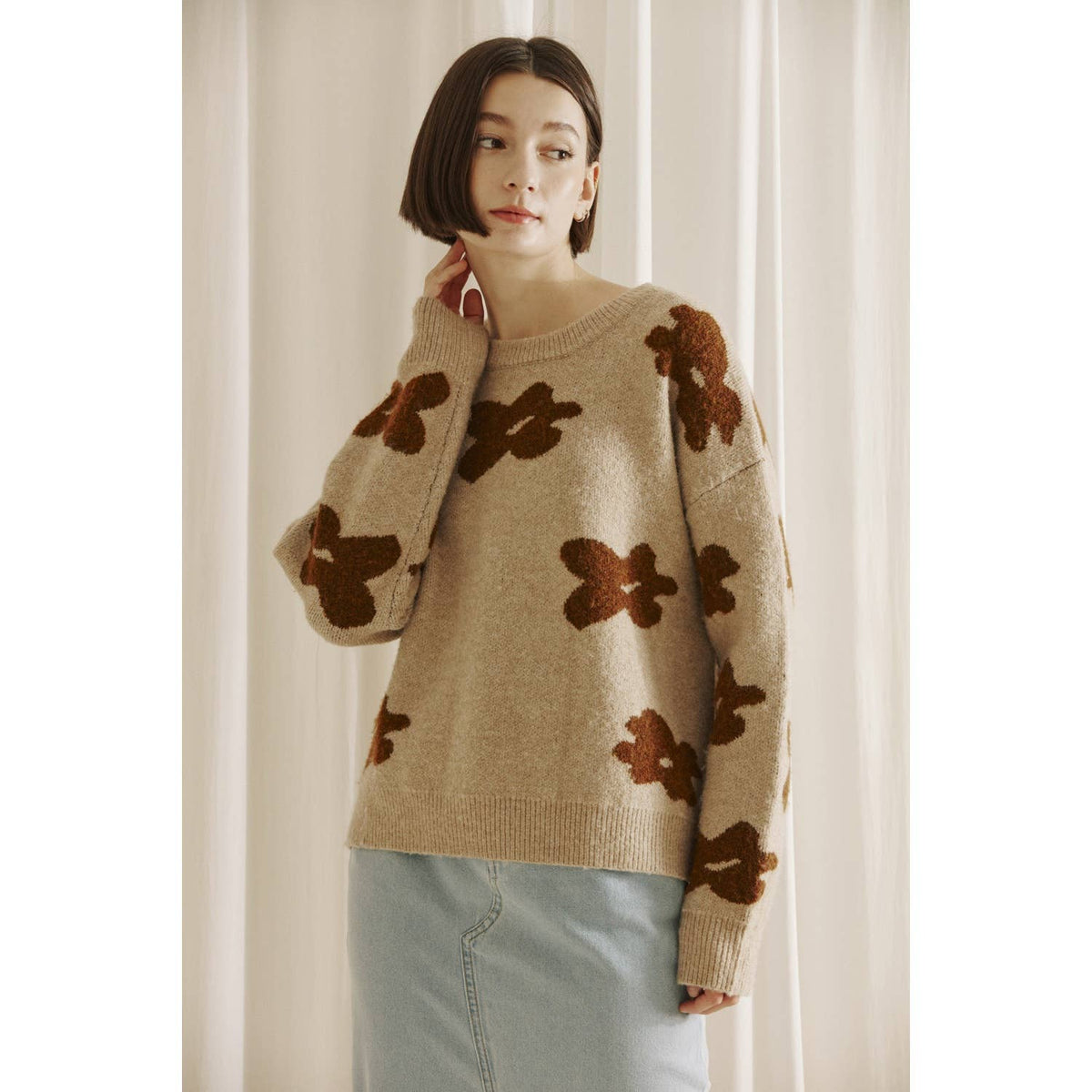 Floral Print Knit Sweater