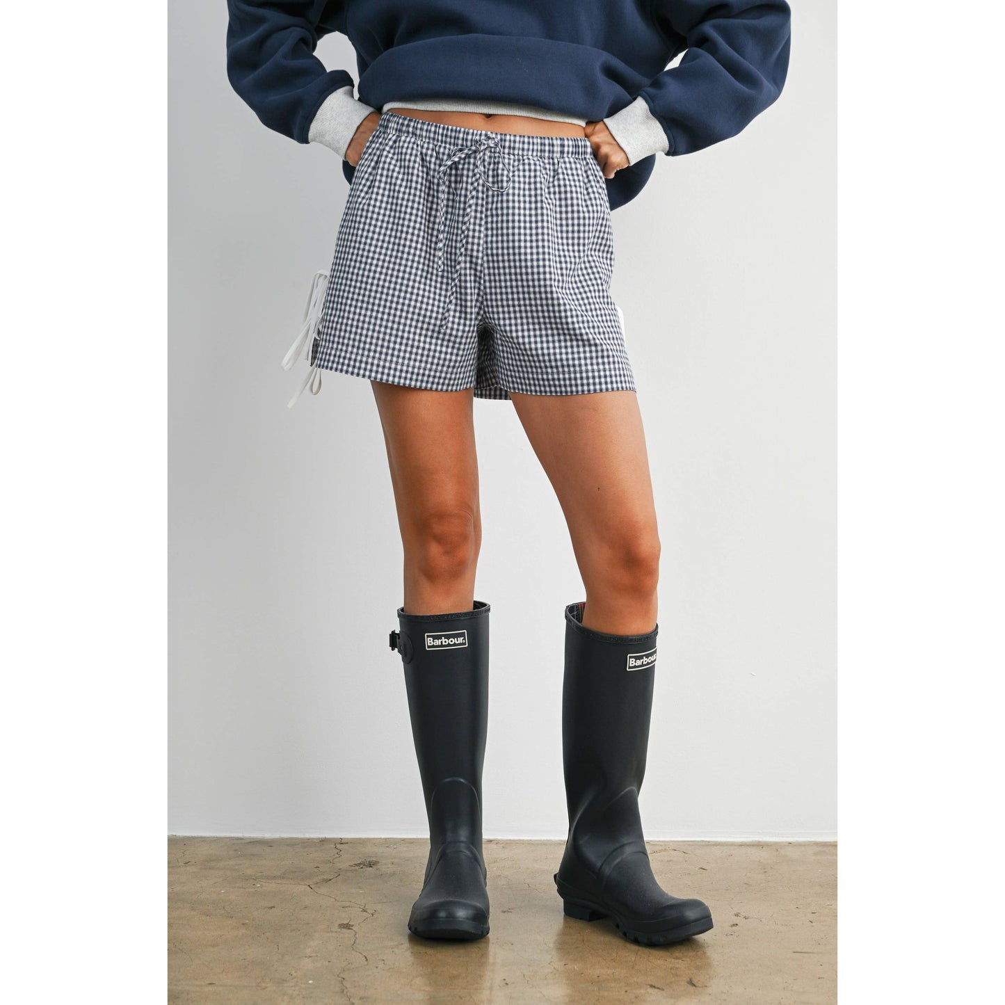 Women's Gingham Tie-Side Shorts- Navy & Red