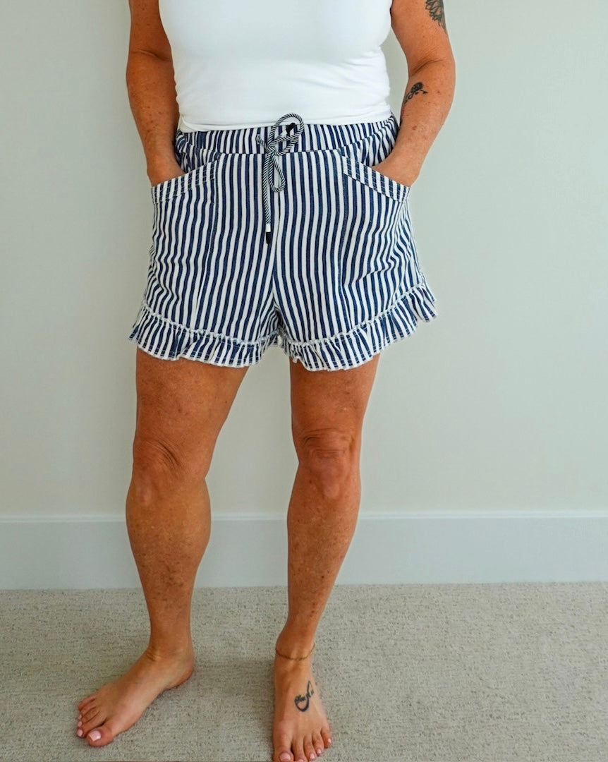 Striped Ruffle Hem Shorts