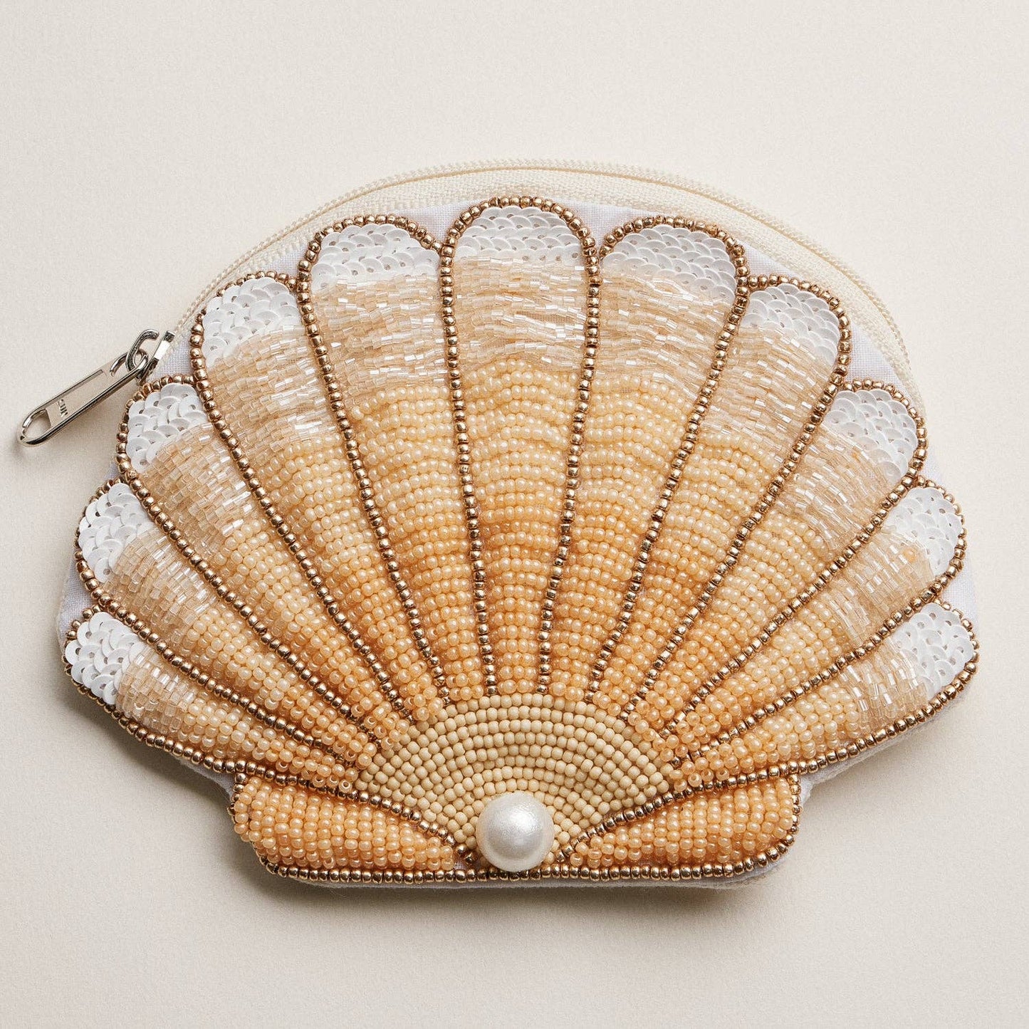 Hand-Beaded & Sequined “Seashell” Coin Zip Pouch