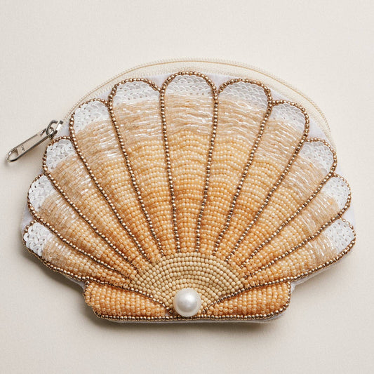 Hand-Beaded & Sequined “Seashell” Coin Zip Pouch