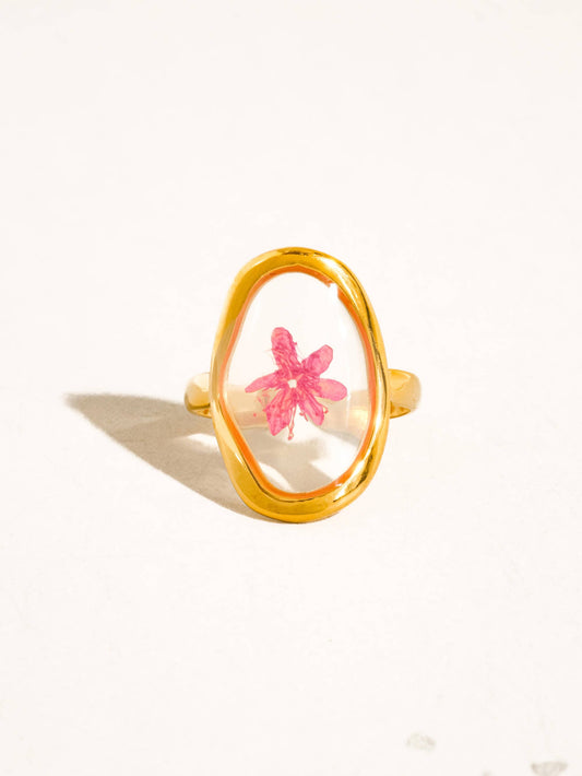 Flint 18K Gold Non-Tarnish Pink Floral Statement Ring