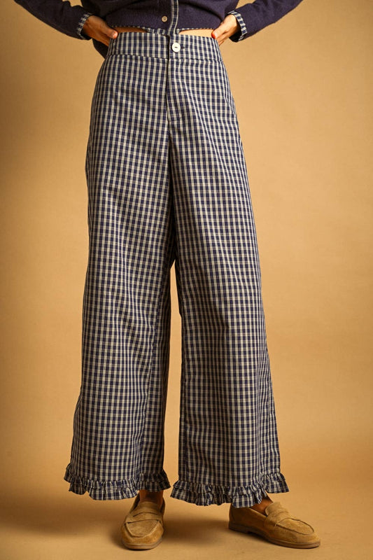 RUFFLE DETAIL WITH PLAID FABRIC PANTS