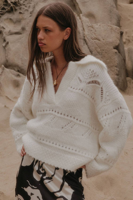 Fuzzy Pointelle Loose-Fit Sweater