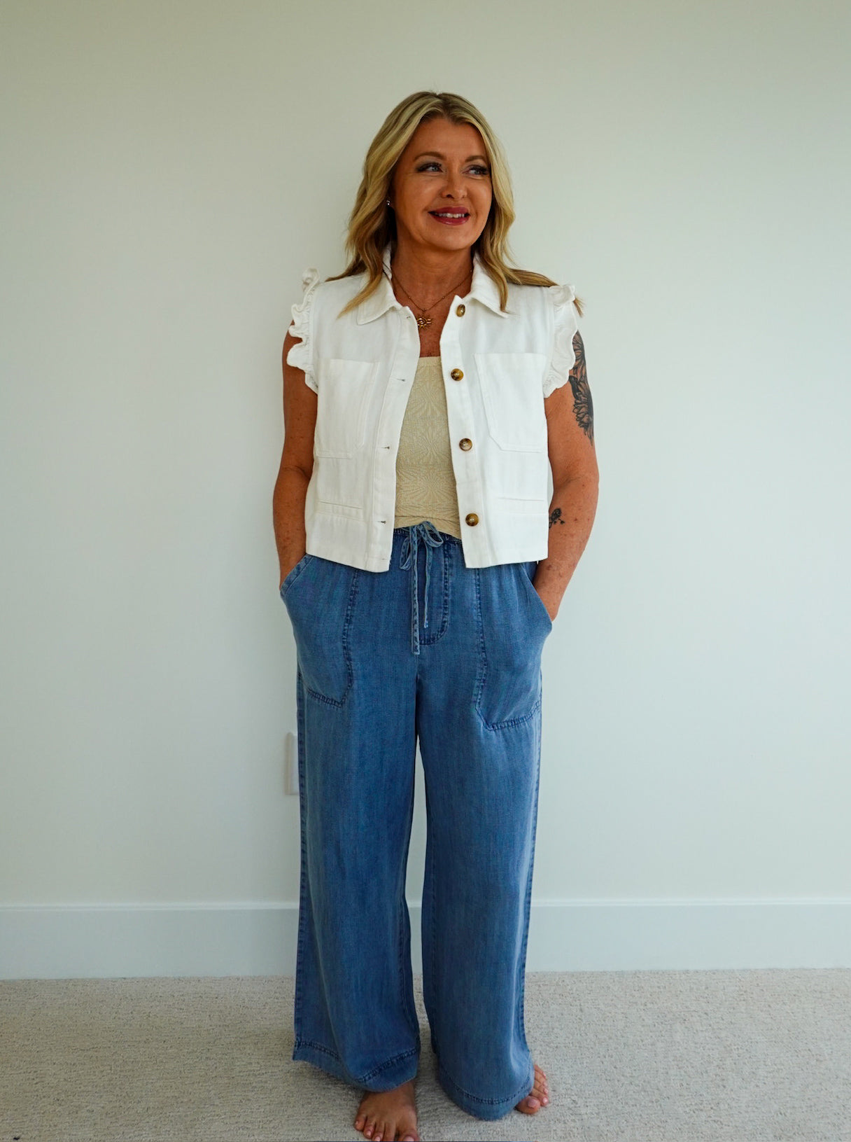 Ruffle Sleeve Button Down Vest