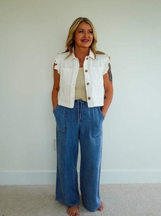 Washed Denim Tencel Pants