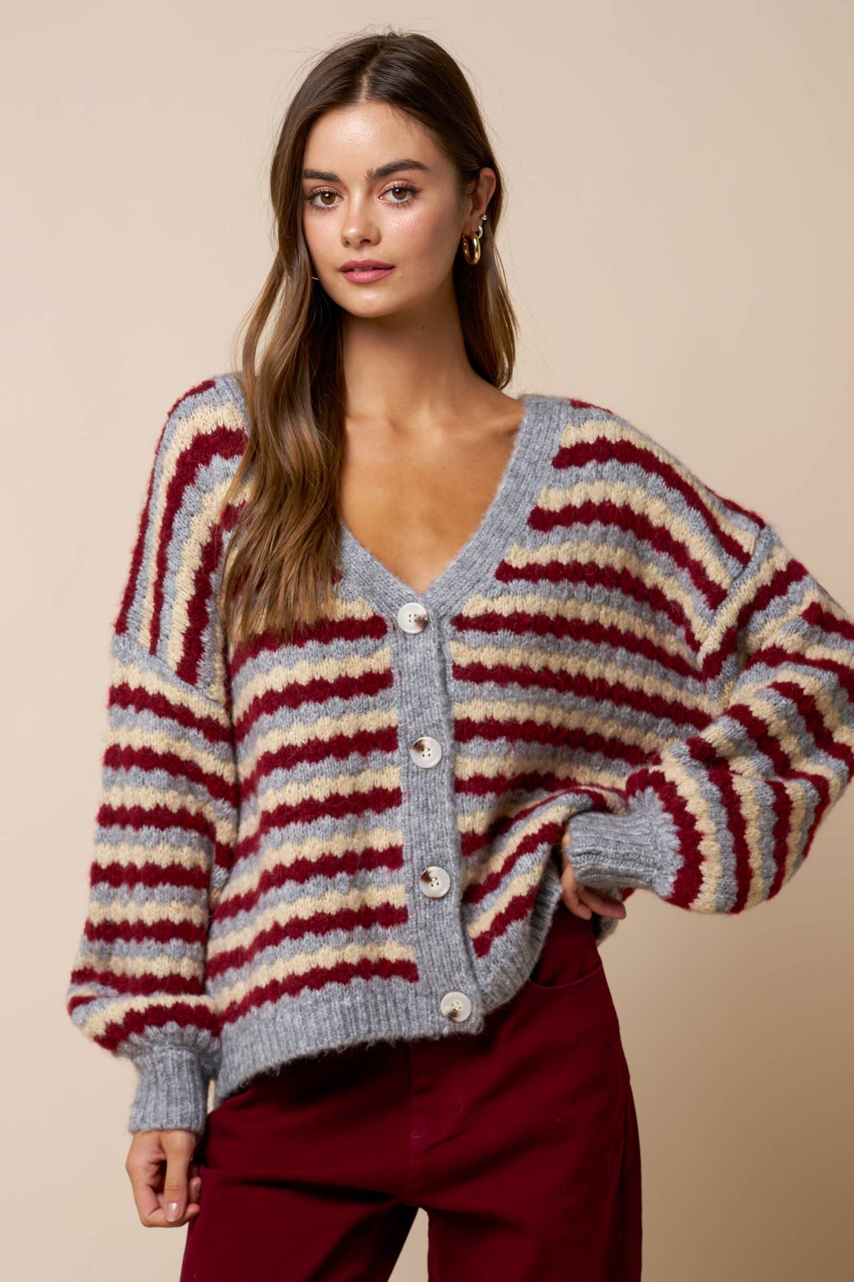 Relaxed Striped Button Down Cardigan