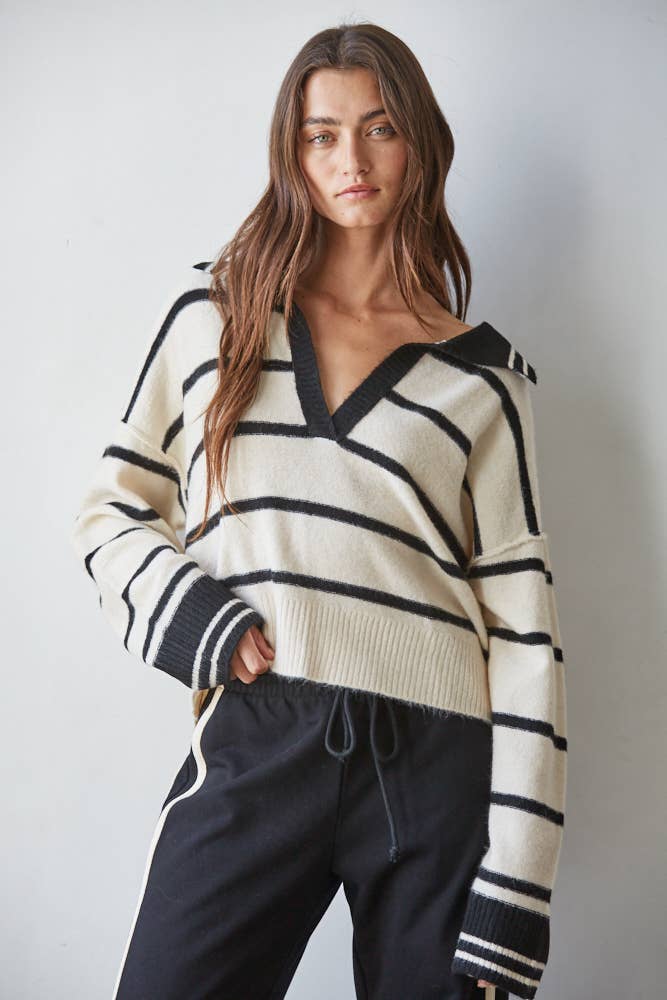 Striped Knit V-NeckSweater