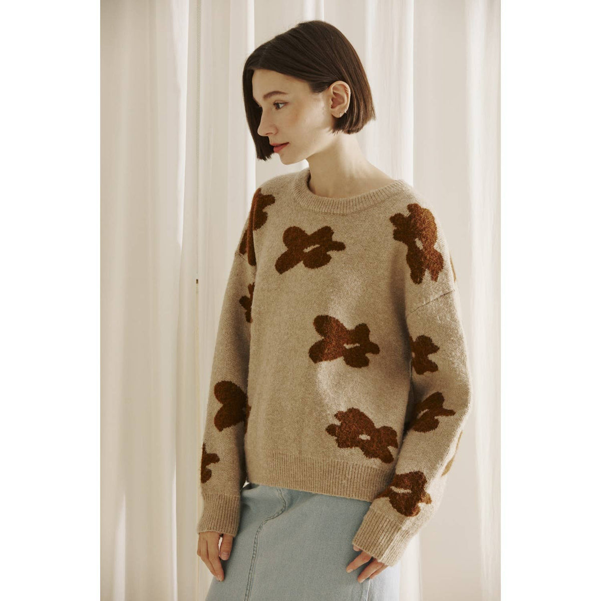 Floral Print Knit Sweater