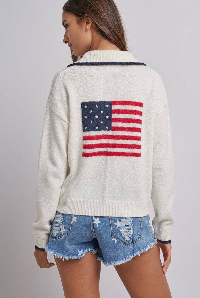 Americana Flag Quarter-Zip Knit Sweater