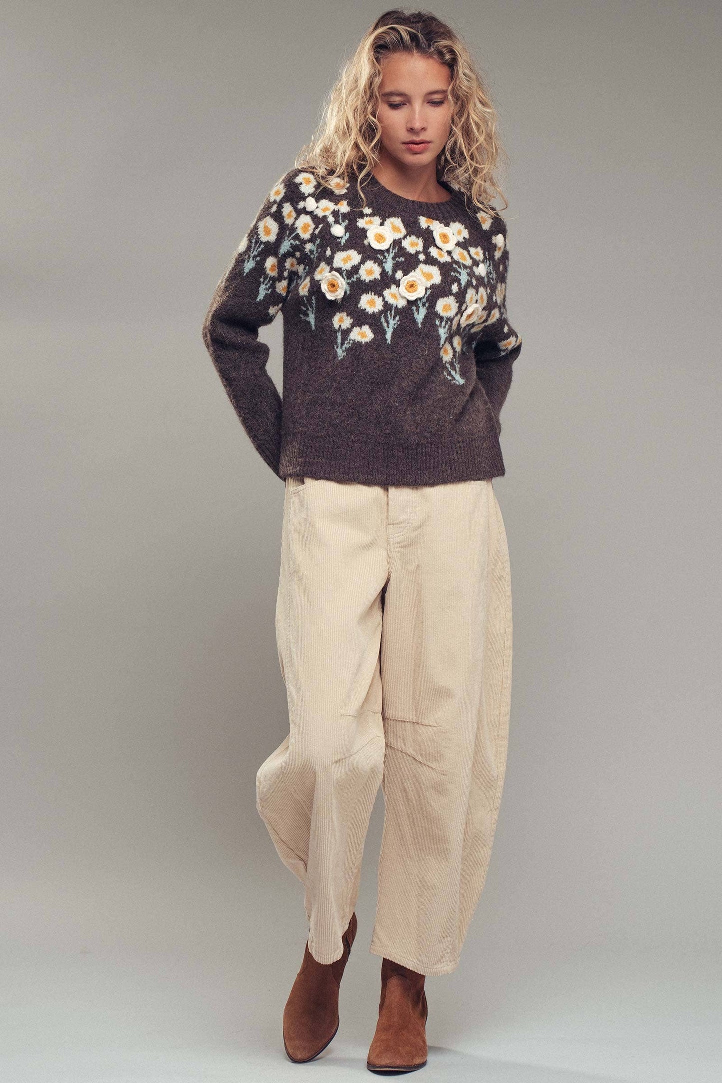 Daisy Embossed 3D Floral Knit Sweater