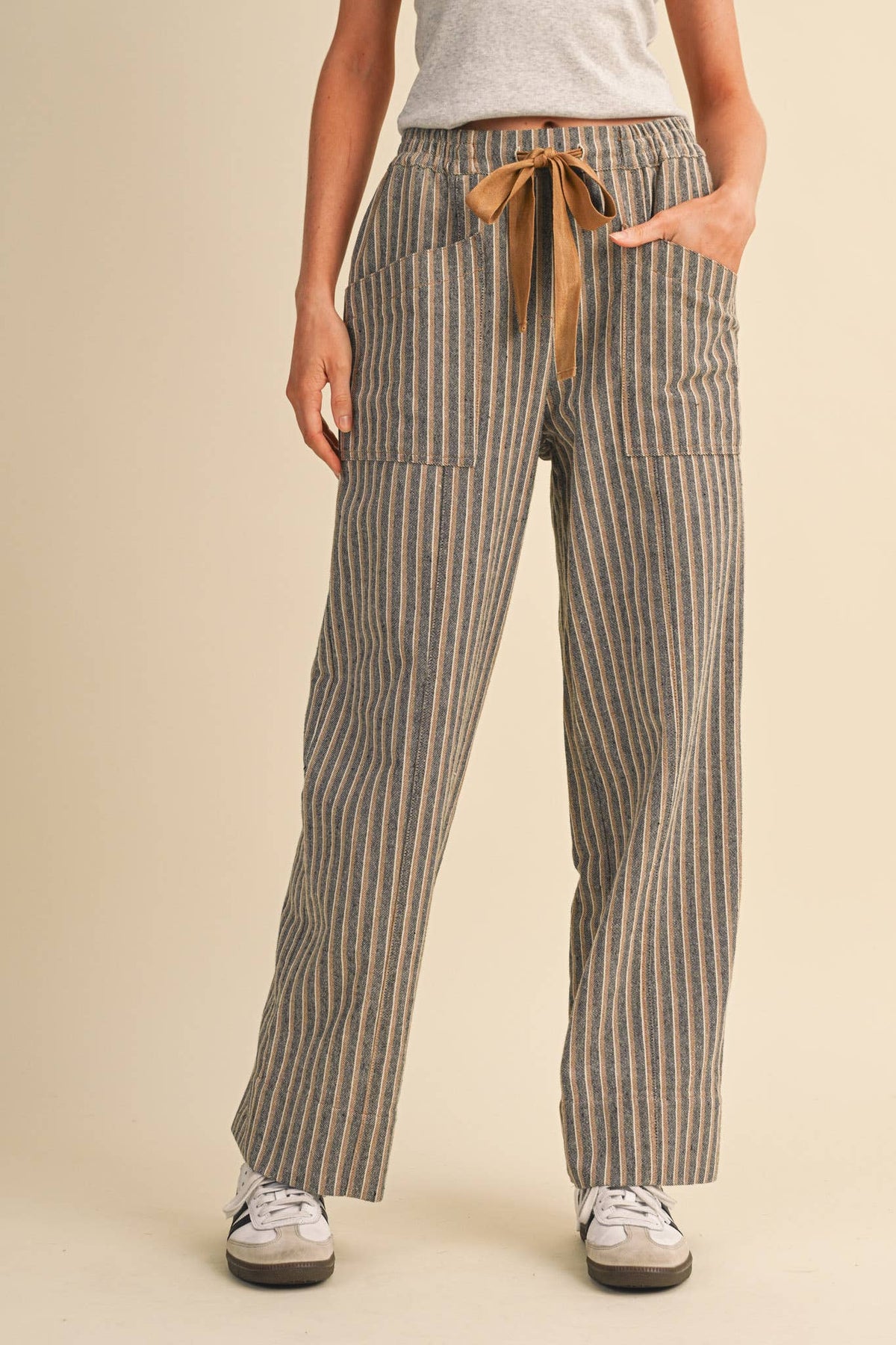 Striped Wide Leg Drawstring Pants