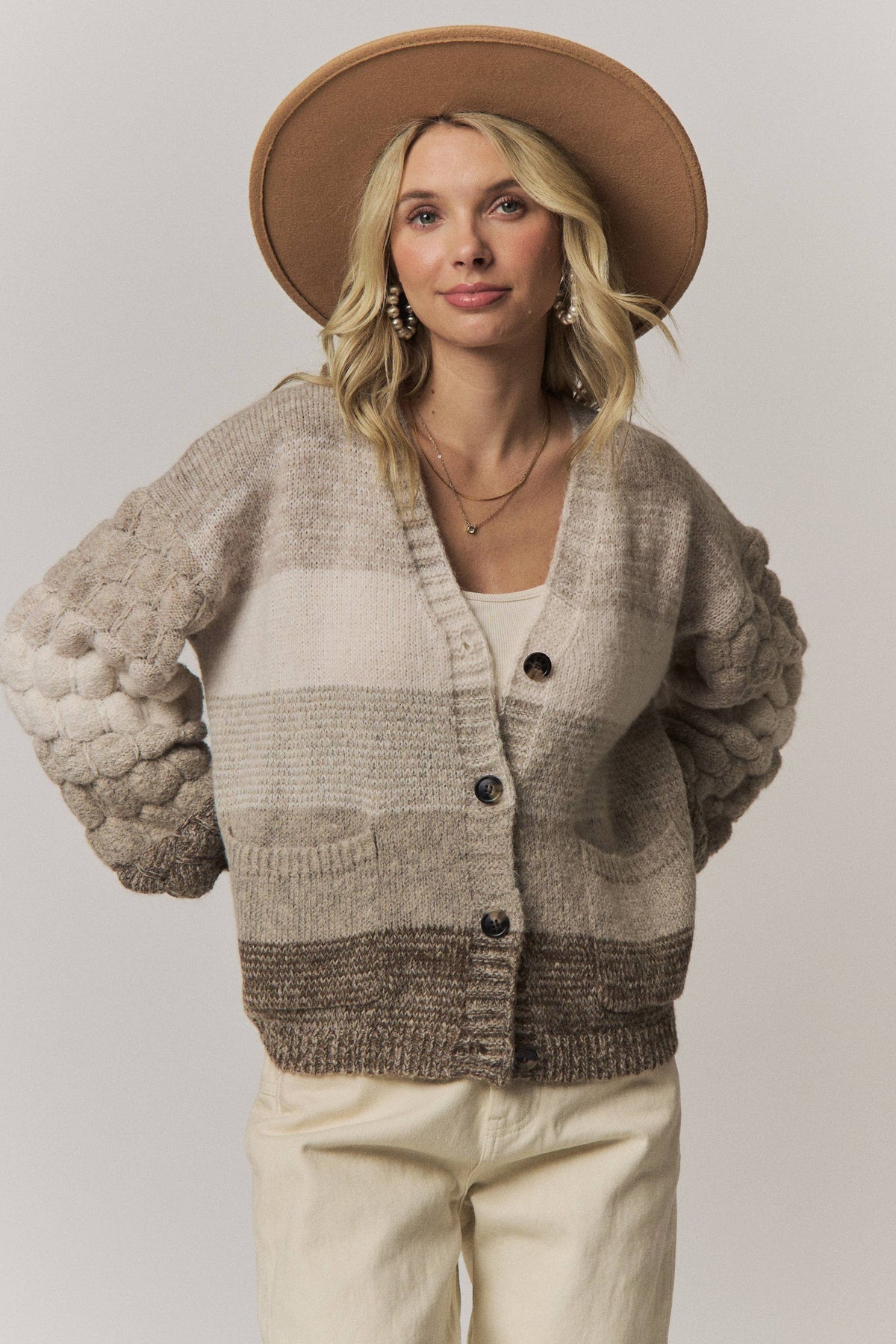 Bubble Sleeve Knit Cardigan