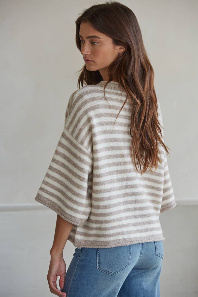 Striped Quarter Sleeve Cardigan Sweater
