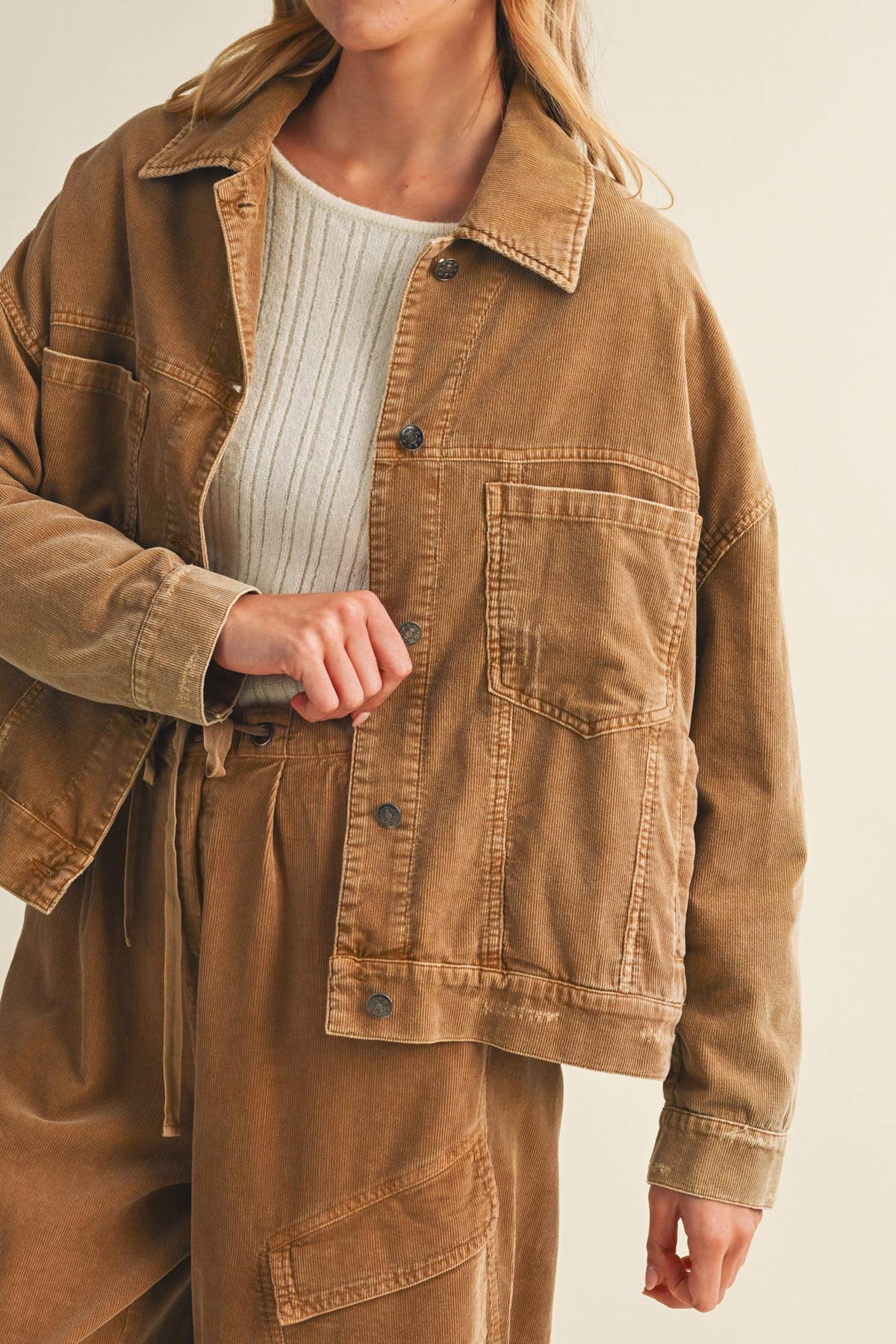 Wide-Wale Corduroy Dropped Shoulder Jacket- Biscuit or Espresso