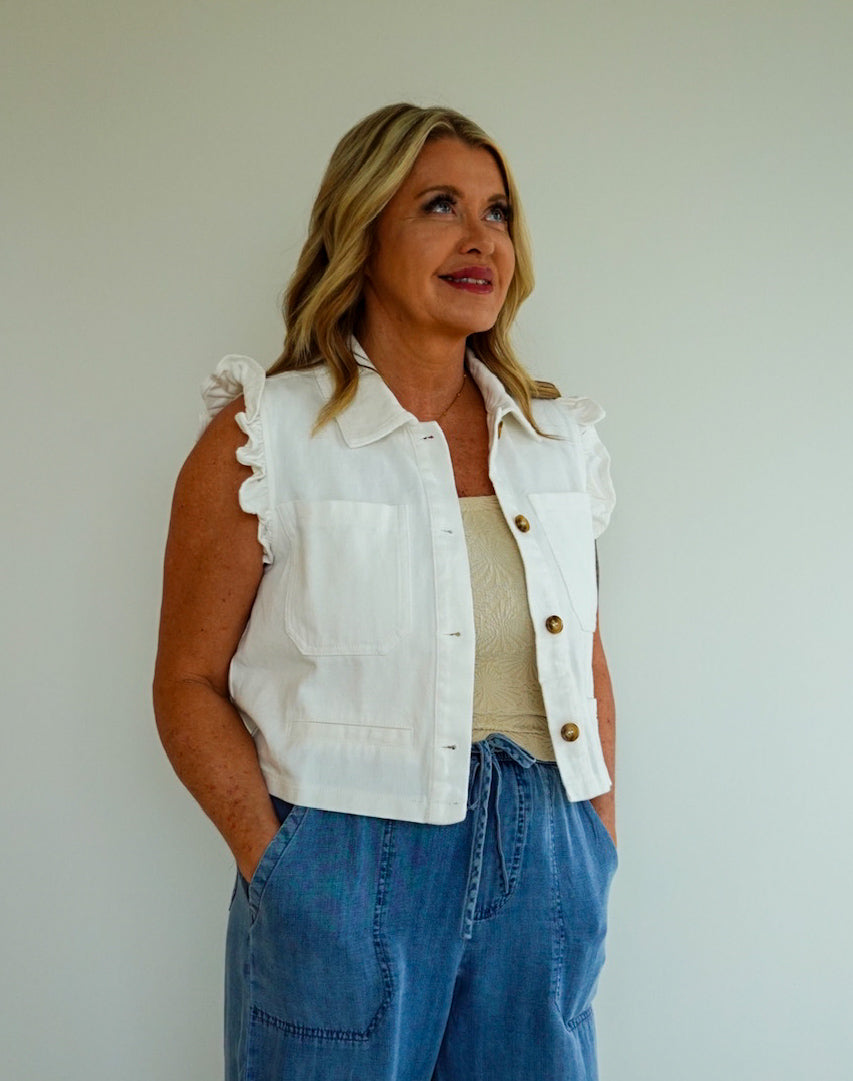 Ruffle Sleeve Button Down Vest
