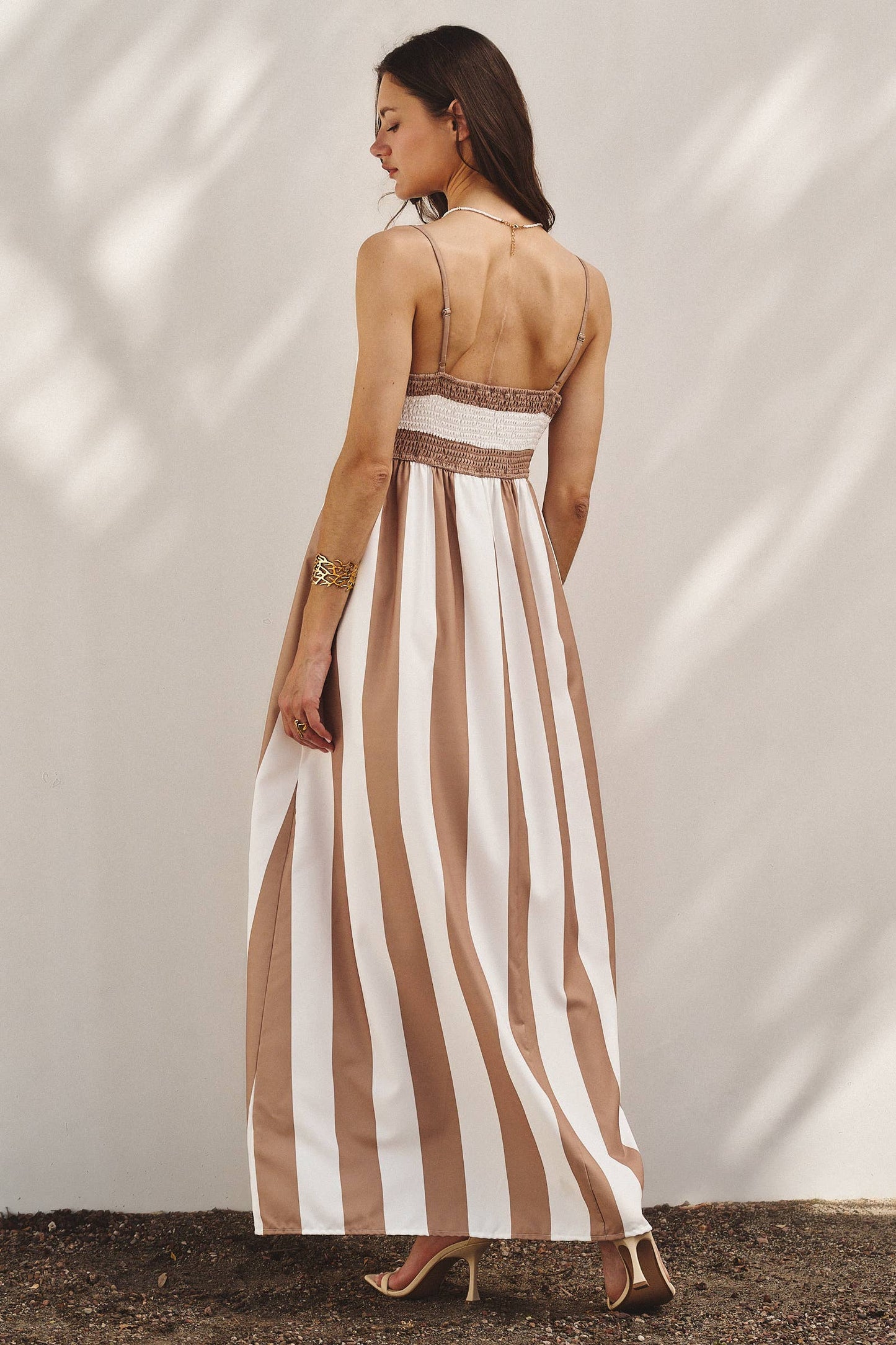 Vertical Stripe Smocked Back Maxi Dress