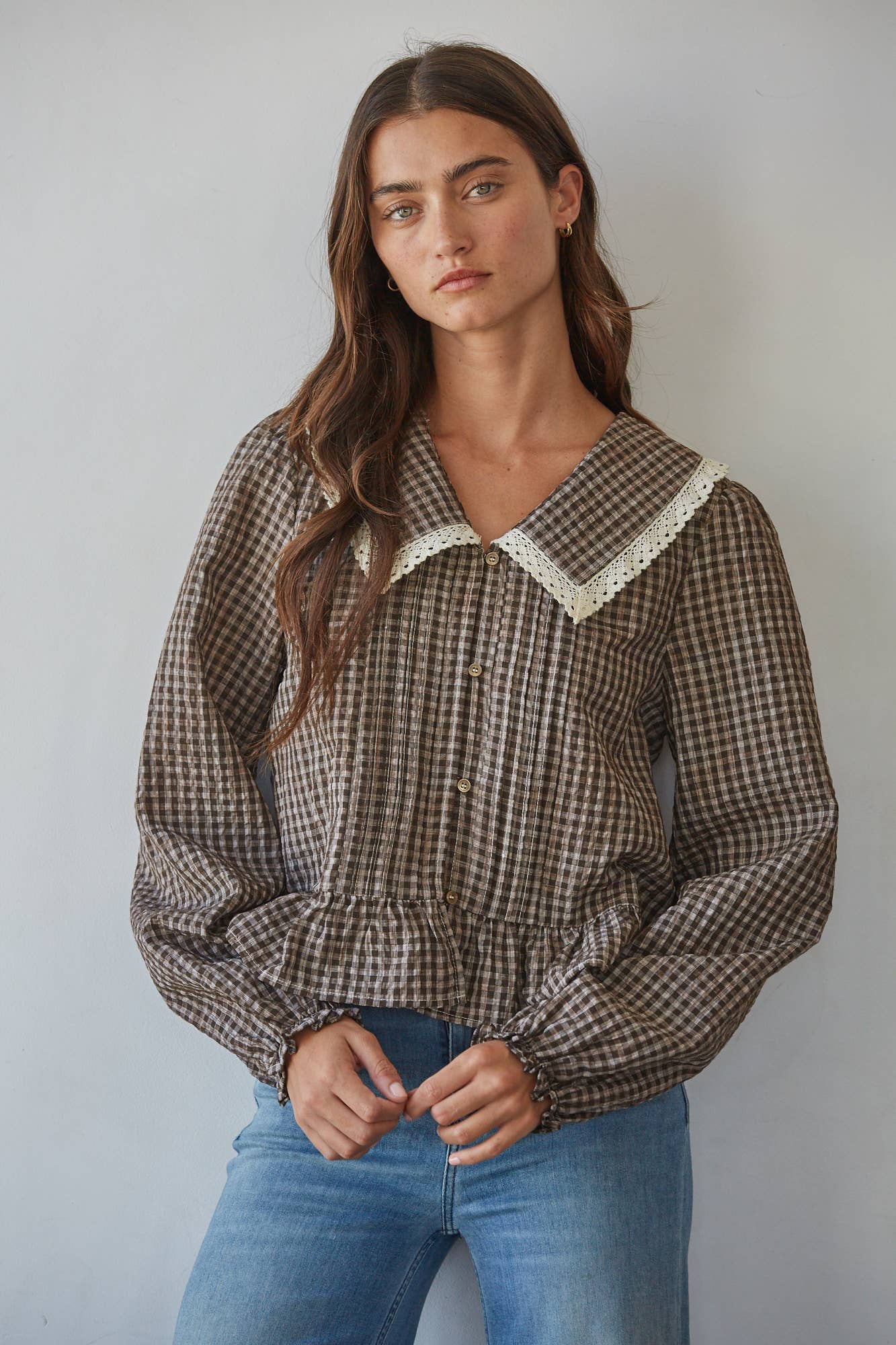 Gingham Print Peplum Top