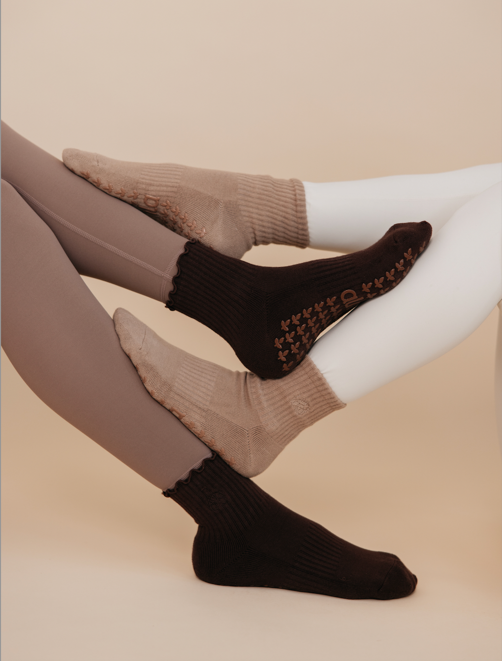 Light-Brown Neutral Pilates Grip Sock - Daily Grind