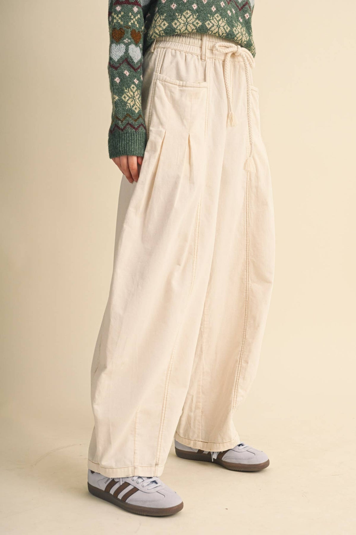 Washed Corduroy Pleated Barrel Pants